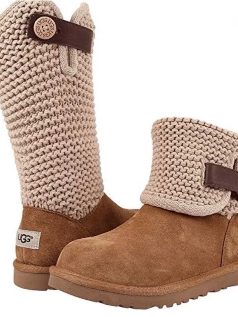 UGG Shaina Sweayer Cuff Boots (in a chestnut and cream knit colorway)
